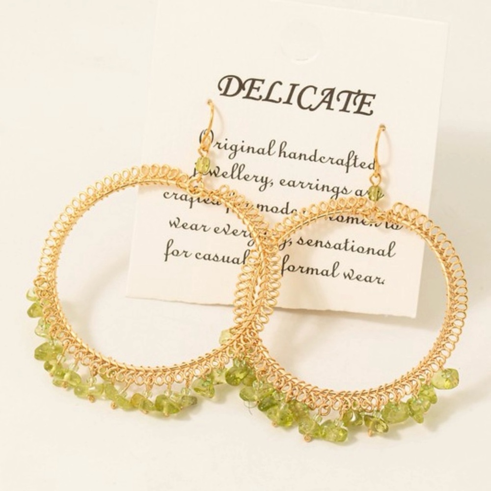 Delicates Gold and Green Dangle Earrings
